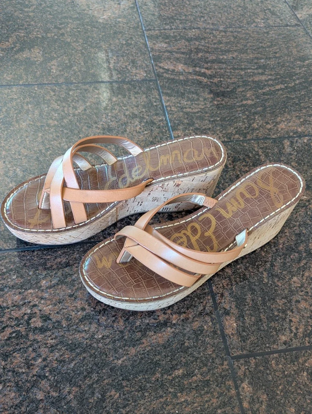 Sam Edelman Leather Stappy Sandal With Cork Wedge